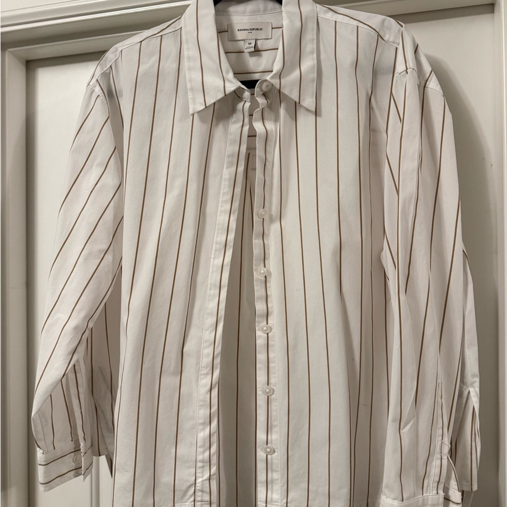 Banana Republic White and Brown Striped Dress Shirt